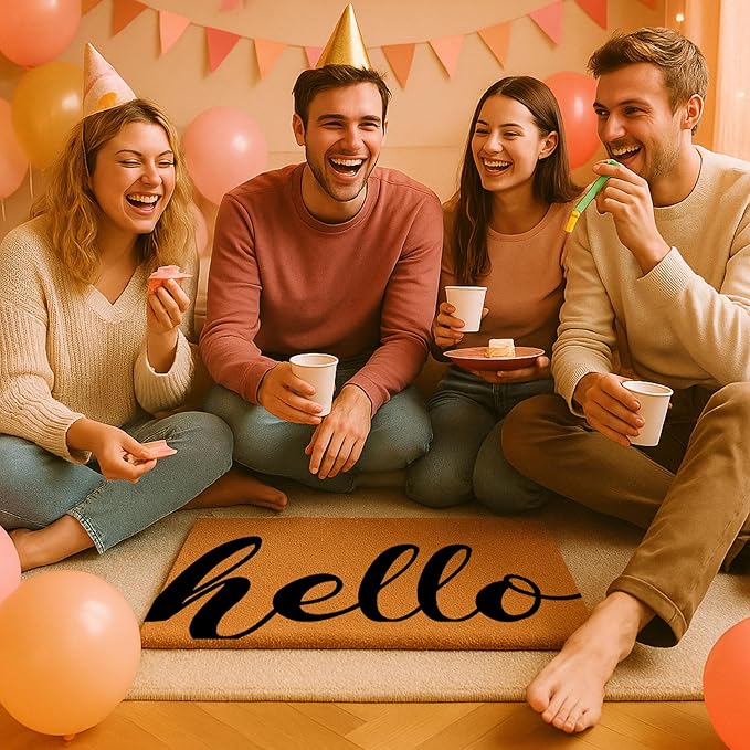 COCONIQ Coir Door Mats 17" X 30", Non-Slip Sturdy, PVC Backed Heavy Duty, Easy to Clean, Ideal for Door Entrance, Patio, Porch, Backyard, Garages, Drop-in to say a Hello!