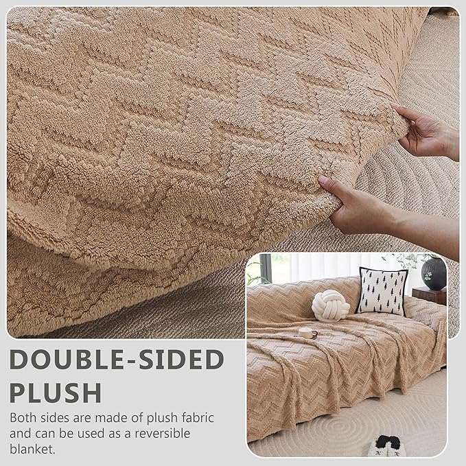 Sherpa Fleece Couch Cover for 3 Cushion Sofa, Brown, 71" x 150" - Pet Proof Sofa Covers Heavy Duty Scratch Resistant Pet Friendly Furniture Cover - Easy Install, Machine Washable
