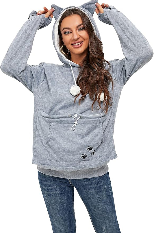 BOMBAXCEIBA Pet Pouch Hoodie Small Pet Carrier,Dog Cat Pouch Hoodie Sweatshirt Kangaroo Pocket Holder, With Ears Women's Fit