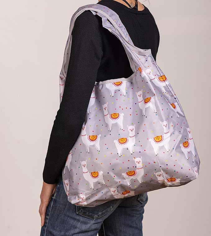 O-WITZ Reusable Grocery Bags | Vibrant Tote Bag For Groceries, Gym, Office, Beach Gear, Toys & More | Washable Design With Large Handles For Maximum Convenience | Folds Into A Small Pouch, Llama