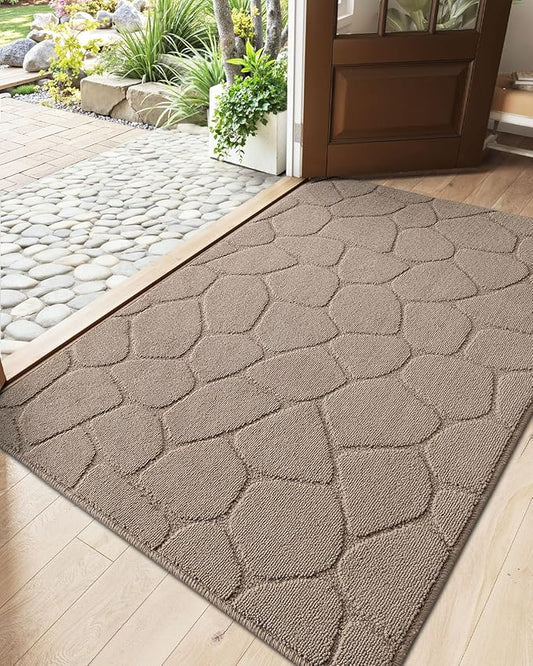 DEXI Front Door Entryway Mat Non Slip, 4x6 ft Washable Inside Entrance for House Floor Low Profile, Thin Entry Doormat Absorbent Dirt Trapper, Pebble Beige