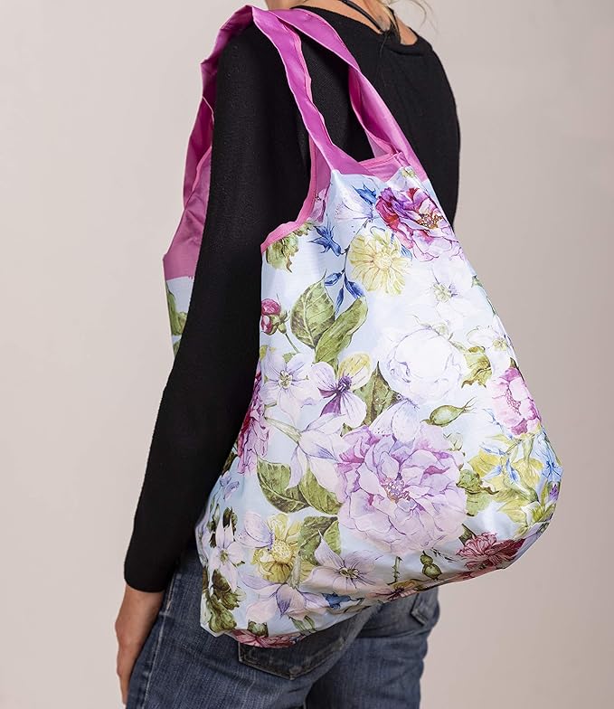 O-WITZ Reusable Grocery Bags | Vibrant Tote Bag For Groceries, Gym, Office, Beach, Toys & More | Washable Design With Large Handles For Maximum Convenience | Folds Into A Small Pouch, Vintage Lavender