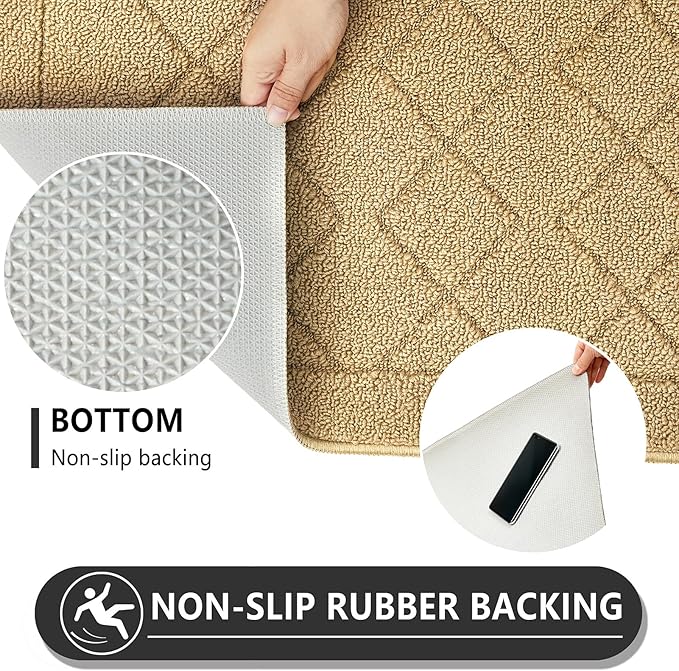 REFETONE Indoor Doormat, Front Back Door Mat 32"x40" Rubber Backing Non Slip Mats, Absorbent Washable Entrance Doormat for Entryway, Resist Dirt Low-Profile Inside Floor Mat for Muddy Shoes, Beige