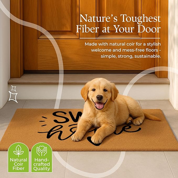 COCONIQ Coir Door Mats 17" X 30", Non-Slip Sturdy, PVC Backed Heavy Duty, Easy to Clean, Ideal for Door Entrance, Patio, Porch, Backyard, Garages, Sweet Home with Hearts