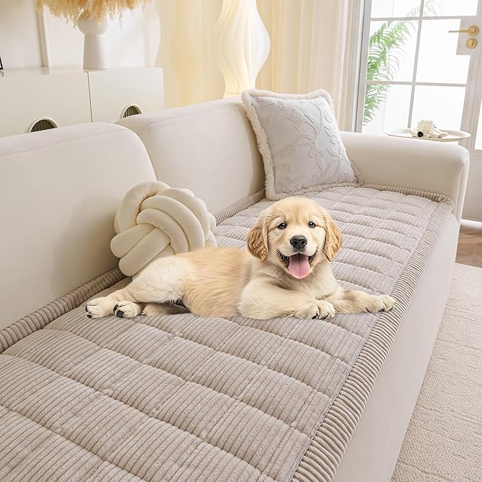 MYSKY HOME Couch Cover for Dogs Washable, Dog Sofa Couch Covers,Washable Non-Slip Couch Sofa Cover Protector Dog Mat for 2 Cushions and Sofas(Oatmeal,27.6" x 59")