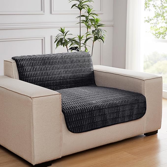 Meider Couch Covers Ottoman Covers, 32x52 inch Anti-Slip Washable Corduroy Stool Furniture Protector (Black)