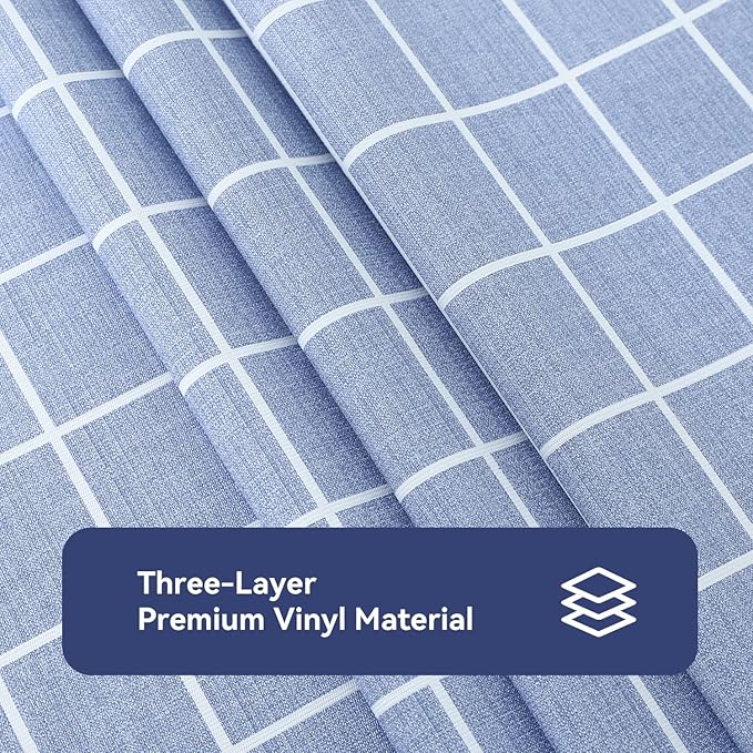 Romanstile Rectangle Vinyl Tablecloth, 100% Waterproof Oil-Proof Checkered Plastic Table Cloth, Heavy Duty Wipeable Table Covers for Dining, Camping, Picnic, Outdoor - 52 x 70 Inch, Blue