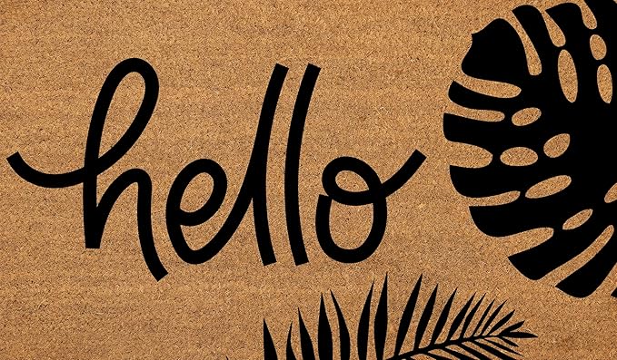 COCONIQ Coir Door Mats 17" X 30", Non-Slip Sturdy, PVC Backed Heavy Duty, Easy to Clean, Ideal for Door Entrance, Patio, Porch, Backyard, Garages, Hello - Black Leaves
