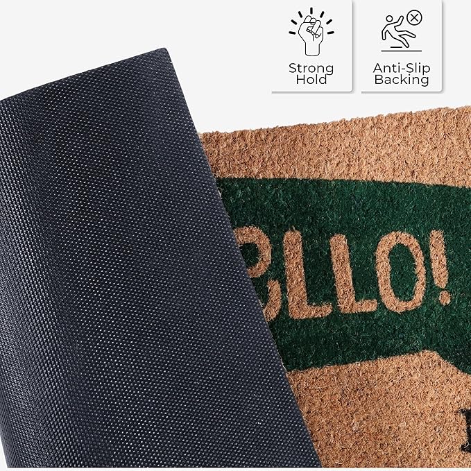 COCONIQ Coir Door Mats 17" X 30", Non-Slip Sturdy, PVC Backed Heavy Duty, Easy to Clean, Ideal for Door Entrance, Patio, Porch, Backyard, Garages, Hello Cactus