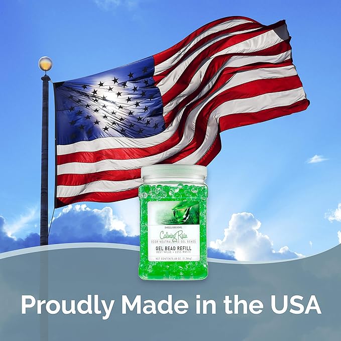 SMELLS BEGONE 48 oz Odor Eliminator Gel Bead Refill - Odor Eliminator for Bathrooms, Cars, Boats, RVs & Pet Areas - Made with Essential Oils - Calming Rain Scent