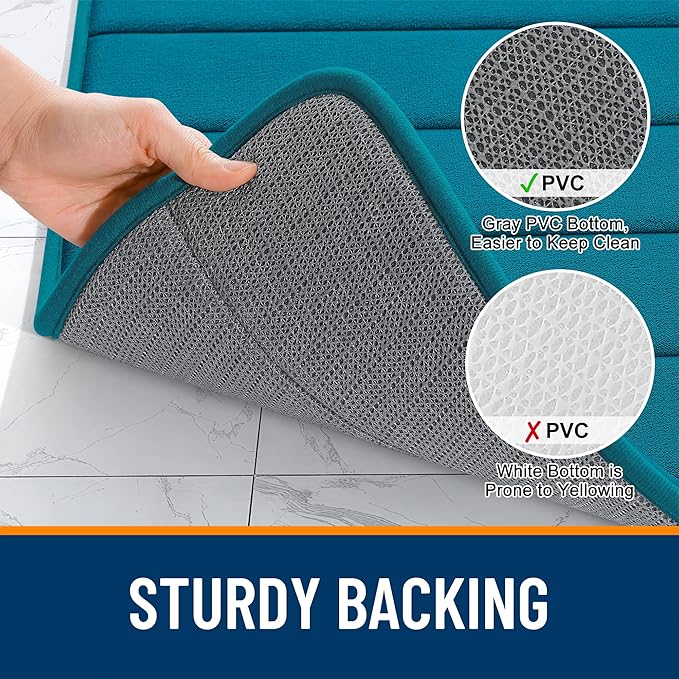 OLANLY Memory Foam Toilet Rugs U Shaped 24x20, Super Soft Absorbent Contour Bath Rugs, Quick Dry, Machine Washable Toilet Mat, Bathmat Carpet, Bathroom Home Decor Accessories, Peacock Blue