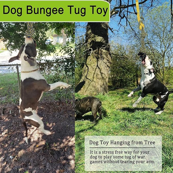 SYOOY Dog Bungee Tug Toy Hanging from Tree,Outdoor Tug of War Interactive Tether Dog Rope with Chew Lure for Small Medium Large Dogs (Yellow)