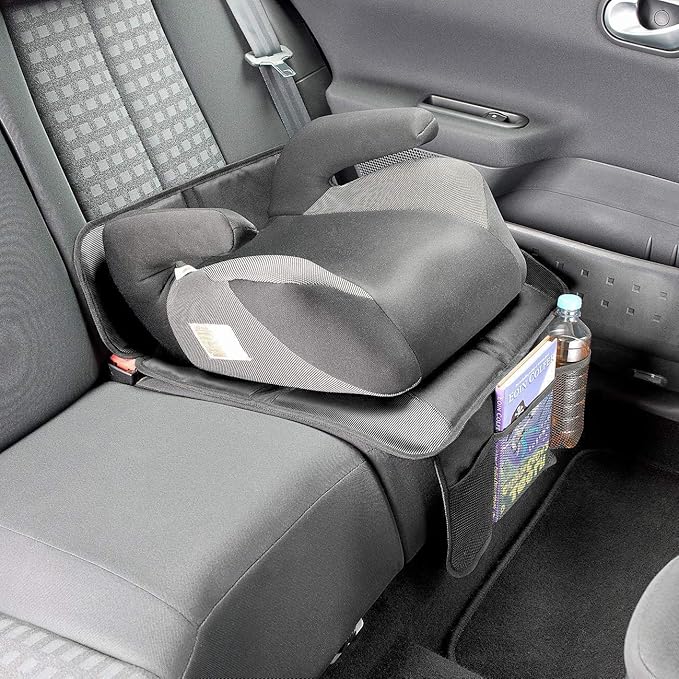 Kaiphy Car Seat Protector - Seat Protection Mat - Thick Padding - Durable, Waterproof Fabric, Leather Reinforced Corners & 3 Pockets for Handy Storage Gray