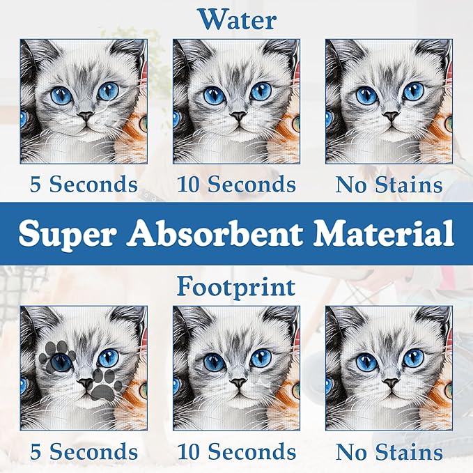 Cute Cats Pet Food Mat for Cats and Dogs–Absorbent Quick Dry Feeding Placemat, Non Slip Rubber Base, Waterproof Bowl Mat for Indoor Use, Pet Supplies 16"x24"