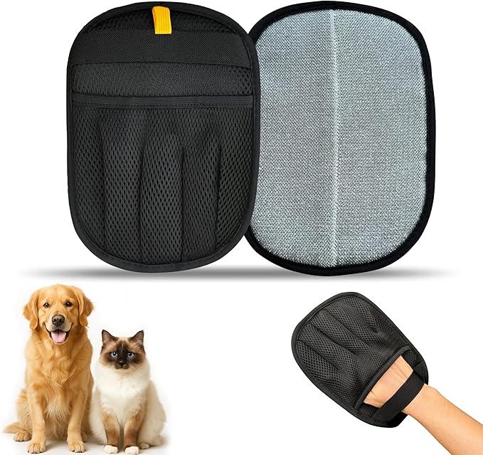 Greenwyn Pet Hair Removal Glove – Upgraded 5 Finger Reusable Electrostatic Grooming Tool for Dogs & Cats, Removes Hair, Lint & Debris from Carpet, Couch, Car Seat & Clothing (1 Piece)
