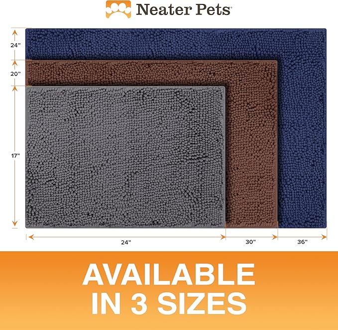 Neater Pets Chenille Dog Door Mat 24” x 17” – Super Absorbent & Quick-Dry Muddy Paws Doormat for Trapping Dirt, Water, Mud - Non-Slip & Machine Washable Pet Rugs for Entryway, Indoor Mud Mats, Brown