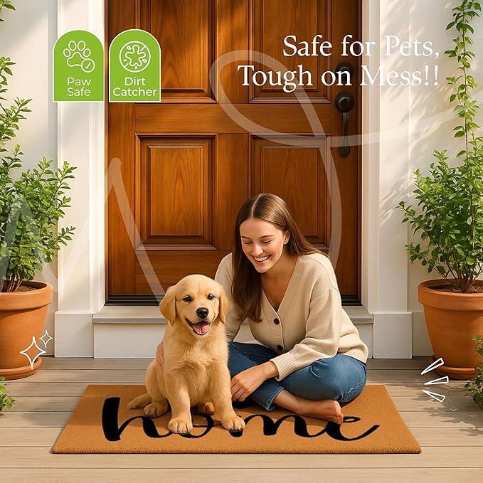 COCONIQ Coir Door Mats 17" X 30", Non-Slip Sturdy, PVC Backed Heavy Duty, Easy to Clean, Ideal for Door Entrance, Patio, Porch, Backyard, Garages, A Home Made of Love