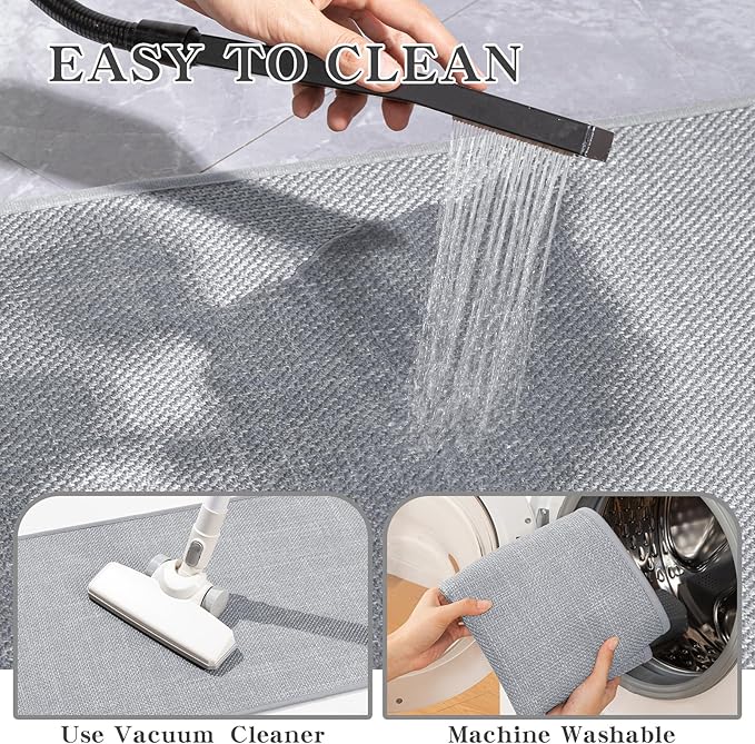chakme Bathroom Rugs Mat 24x17, Ultra Thin Non Slip Bath Mat Small Quick Dry Absorbent Bath Mat for Bathroom Floor, (Light Grey, 24"x17")