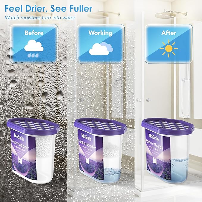 Lavender Fragrance Moisture Absorbers 6 Pack—Refillable 10.5 oz. Humidity Absorber Boxes for Closet, Bathroom, Car & Basement