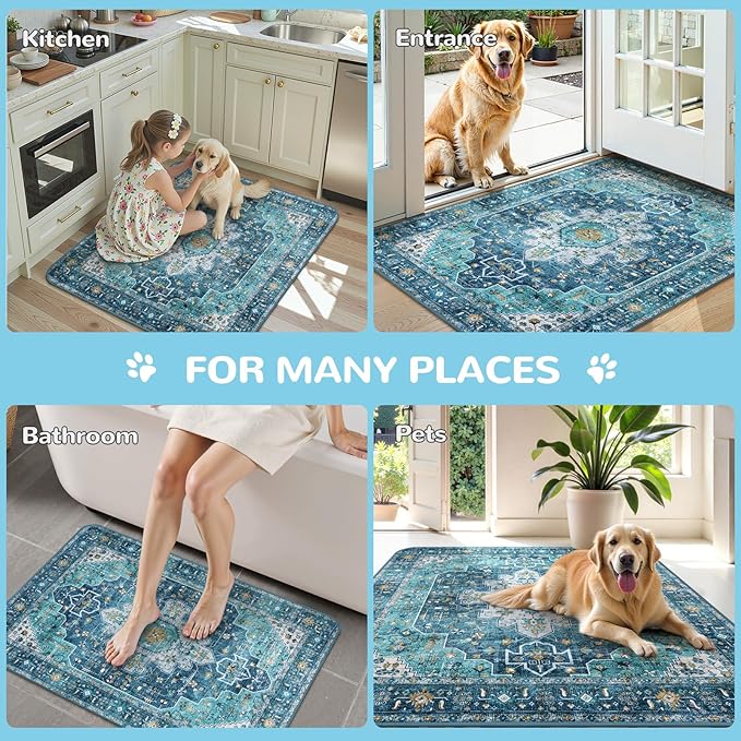 Lahome Super Absorbent Washable Pee Pads for Dogs - Secure Floor Protection - Non-Slip, Leakproof Reusable Pads for Training, Crates & Playpens (2 Pack, 36"x36", Blue)