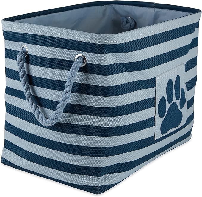Bone Dry Pet Storage Collection Striped Paw Patch Bin, Dark Navy, Large Rectangle