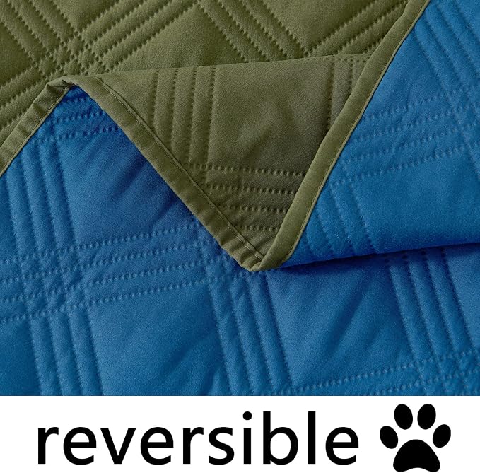 hyha Waterproof Dog Blanket, Reversible Pet Bed Blanket, Soft Sofa Couch Cover for Dogs Washable, Waterproof Pet Couch Covers for Sofa Puppy Cats Furniture Protector(68"x82", Green/Navy Blue)