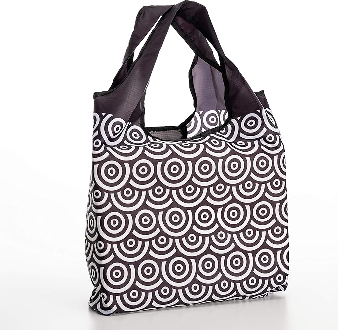 O-WITZ Reusable Grocery Bags | Vibrant Tote Bag For Groceries, Gym, Office, Beach & More | Washable Design | Large Handles For Maximum Convenience | Folds Into A Small Pouch, 3 Pack, Black and White
