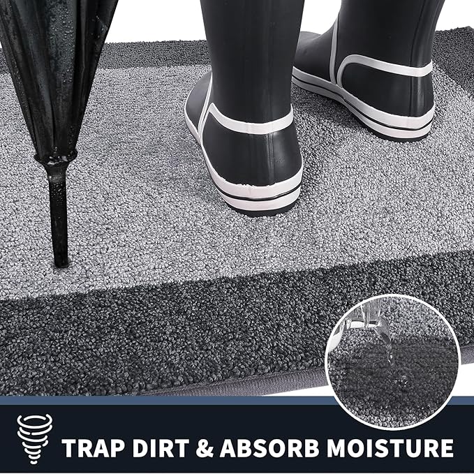 PURRUGS Dirt Trapping Door Mat 32" x 48", Non-Slip Machine Washable Entry Rug, Entrance Mat, Indoor Front Door Mat, Super Absorbent Entryway Rug for Muddy Shoes & Paws, Light Grey & Grey