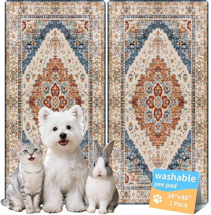 Dog Pee Pads Training Pads Upgrade Triple Thickness All-Purpose Super Absorbent & Leak-Proof, Quick Dry and Leak-Proof and Odor Control (Brick/Blue, 24" x48"x2PCS)