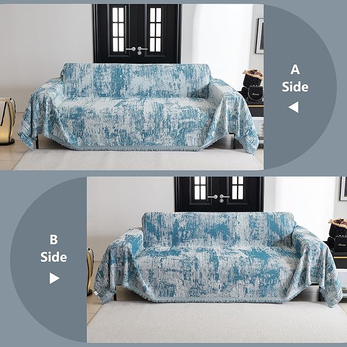 MYSKY HOME Sectional Couch Cover Sage Abstract Geometric Sofa Covers for Sectional Sofa L Shape Chenille Couch Protector for Dogs Pets Couch Throw Cover Washable Durable for Home Decor, 91" X134"