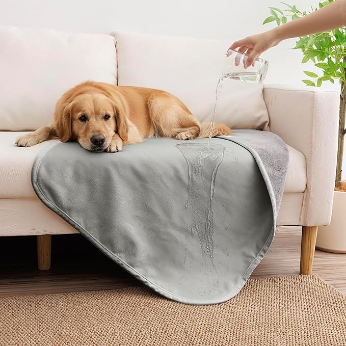 Tuffeel Waterproof Dog Blanket for Small Dogs, Leak Proof Pet Throw Couch Blankets Reversible Sofa Bed Furniture Protector Machine Washable-25 x35,Lightgrey+Darkgrey