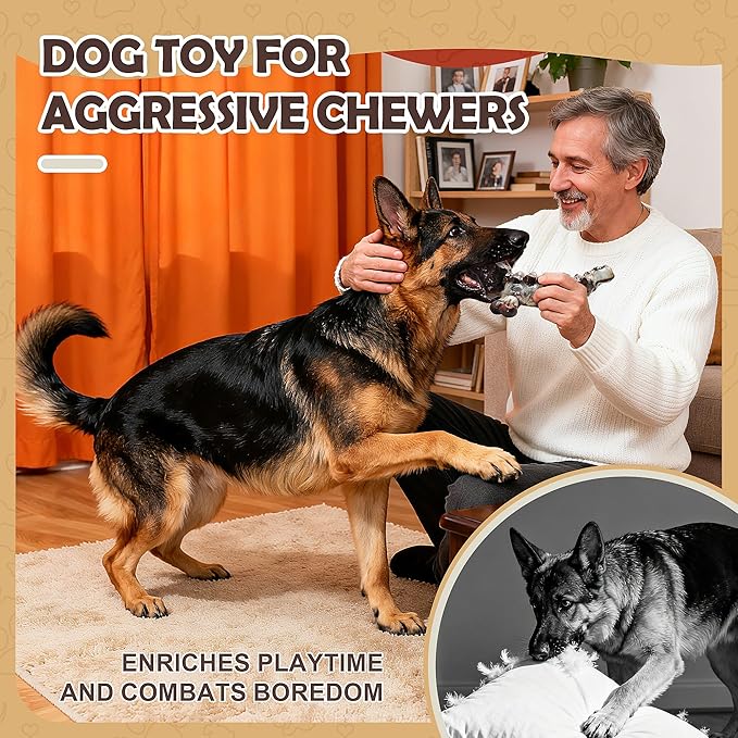 Dog Chew Toys for Aggressive Chewers,3 PCS Tough Dog Toys for Medium and Large Breed, Real Bacon Flavored Best Dog Toys to Keep Them Busy, Reduce Boredom, Dog Bones for Teeth Cleaning (Brown)