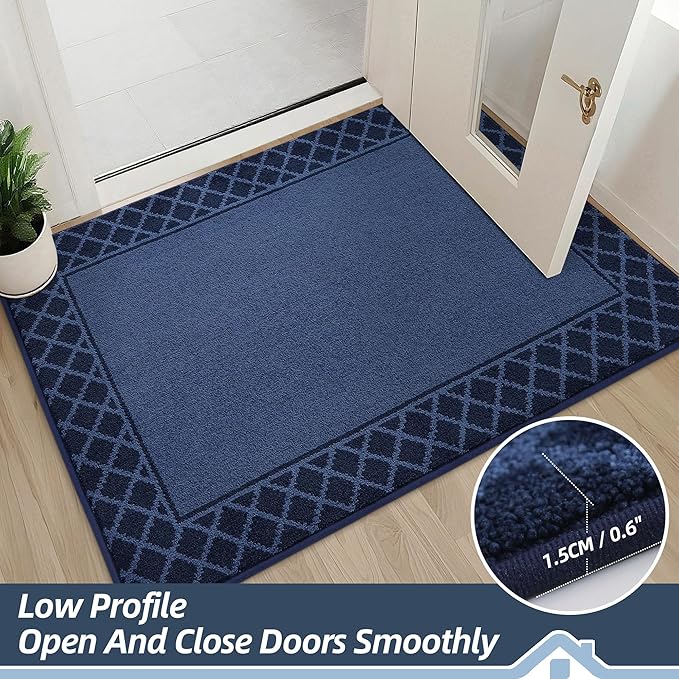 BEQHAUSE Door Mat Dirt Trapper Non Slip Entryway Rugs Absorbent Welcome Mat Low Profile Washable Front Door Mat for Muddy Paws,Entrance,Hallway, 32" x 48", Navy Blue