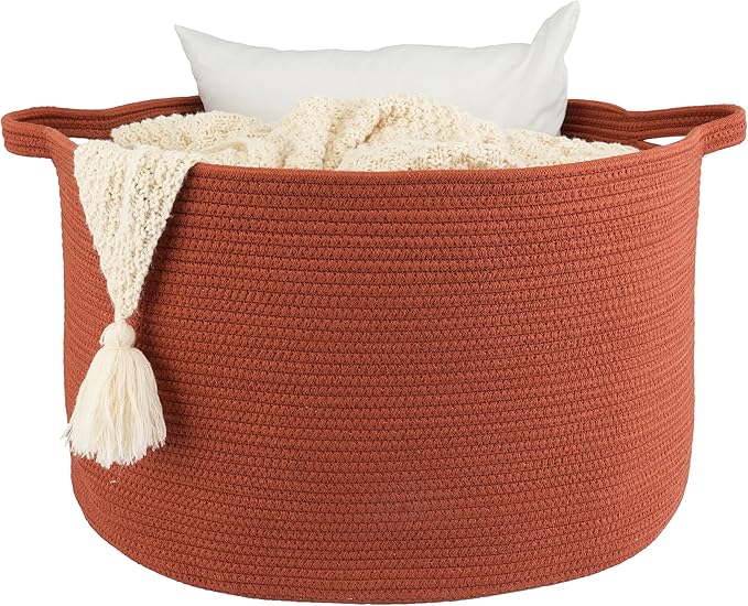 XUANGUO Extra Large Cotton Rope Basket Blankets Basket Living Room 22"x14" Toy Baskets for Kids and Dogs Rope Storage Baskets for Nursery Woven Laundry Baskets for Clothes Towels Baby Toy round rustic