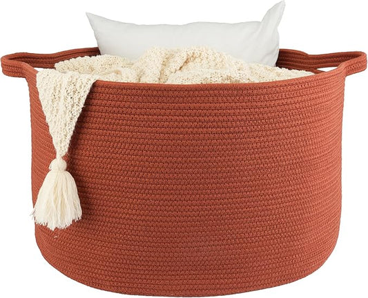 XUANGUO Extra Large Cotton Rope Basket Blankets Basket Living Room 22"x14" Toy Baskets for Kids and Dogs Rope Storage Baskets for Nursery Woven Laundry Baskets for Clothes Towels Baby Toy round rustic