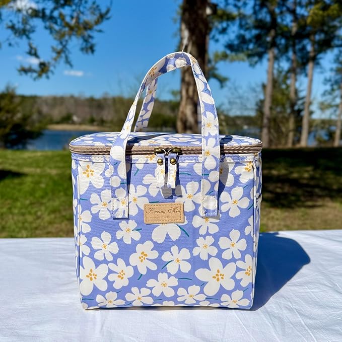 Kwang Min Floral Insulated Lunch Bag for Women,Reusable Lunch Box,Large Cooler for Office,Picnic Outdoors,Premium Quality Waterproof Fabric,Ideal Gift for Outdoors and work (Purple Cosmo)