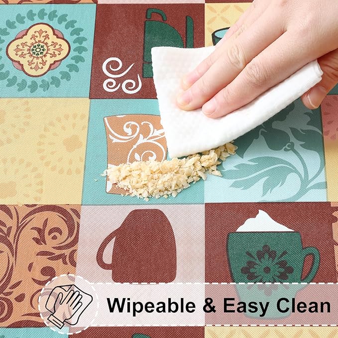 misaya Rectangle Vinyl Tablecloth, Fitted Table Cover, 100% Waterproof, Elastic Edge, Flannel Backing, Plastic Table Cloth Fit 4 Foot Folding Tables for Picnic, Outdoor (Patterned Cups, 24x48 inch)