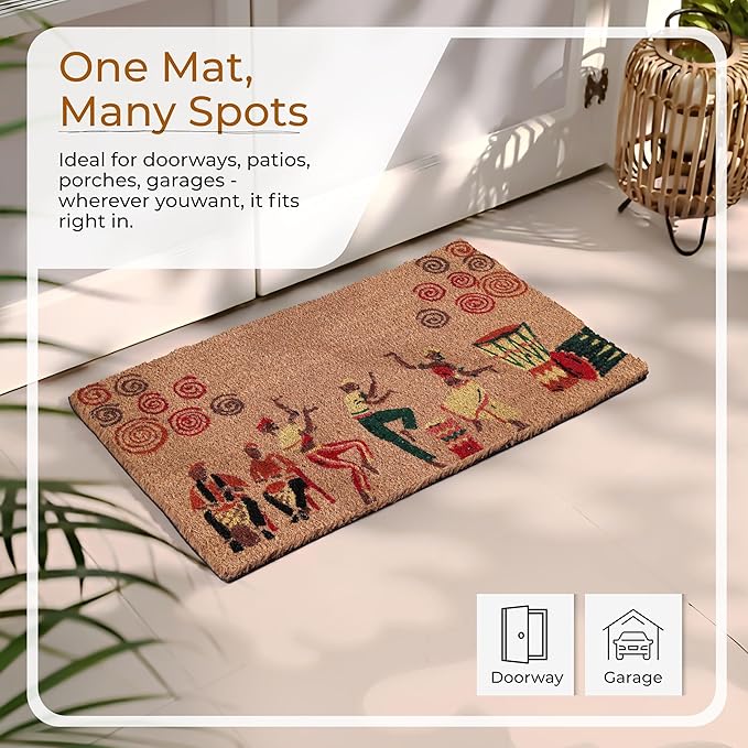 COCONIQ Coir Door Mats 17" X 30", Non-Slip Sturdy, PVC Backed Heavy Duty, Easy to Clean, Ideal for Door Entrance, Patio, Porch, Backyard, Garages, Joy of Music and Dance