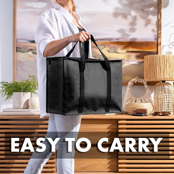 Carrywell Insulated Reusable Grocery Bags 2-Pack, Catering and Delivery Bag For Hot and Cold Food, Collapsible Thermal Tote For Doordash, Not-Made In China