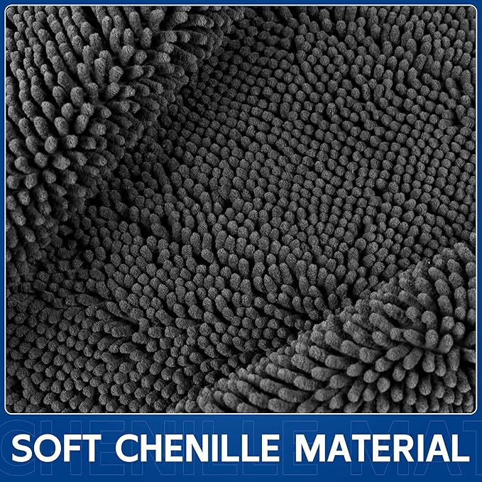 Chenille Absorbent Front Door Mat 60" x 30", Dog Door Mat for Muddy Paws, Dirt Trapper Doormat, Mud Mat for Dogs, Washable Non Slip Outdoor Indoor Doormats for Entryway, Grey
