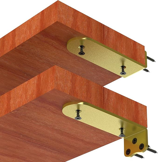 Heavy Duty Shelf Bracket, (1/4 in Thick) 12 Inch Shelf Bracket,Hidden Shelf Brackets,Floating Shelf Brackets 4 Pack,Suitable for Kitchen, Study and DIY Occasions，Holds Over 180lb+(12IN Gold)