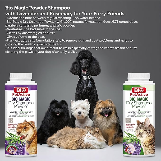 Bio Magic Dry Shampoo Powder with Lavender and Rosemary for Dogs | Cleansing and Moisturizing Perfume and Talc Free Suitable for Sensitive Skin - 5.29 oz