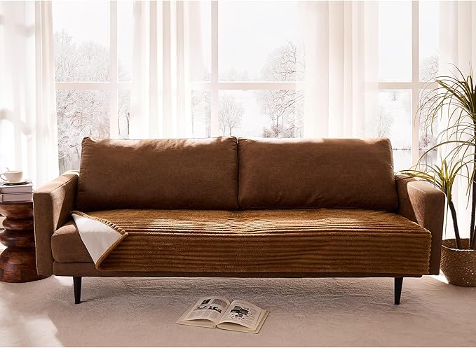 Meider Dual Non-Slip Couch Cover for Dogs Waterproof, Fuzzy Soft Pet Couch Covers for Sofa 3 Cushion, Pet Friendly Soft Dog Bed Covers Sofa Cover Washable (Coconut, 33" x 85" 1 Pack)