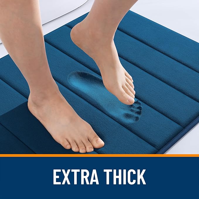 OLANLY Memory Foam Bath Mat 36x24, Super Soft Absorbent Bathroom Rugs, Quick Dry, Machine Washable Shower Floor Rugs, Bathmat Carpet, Bathroom Home Decor Accessories, Navy Blue