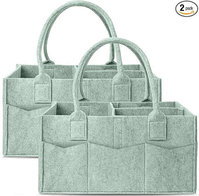 Cute Castle 2 Pack Diaper Caddy Organizer - Portable Baby Caddy Organizer with Handle, Nursery Storage Bin and Car Organizer for Girls, Boys - Baby Gift Basket - Green