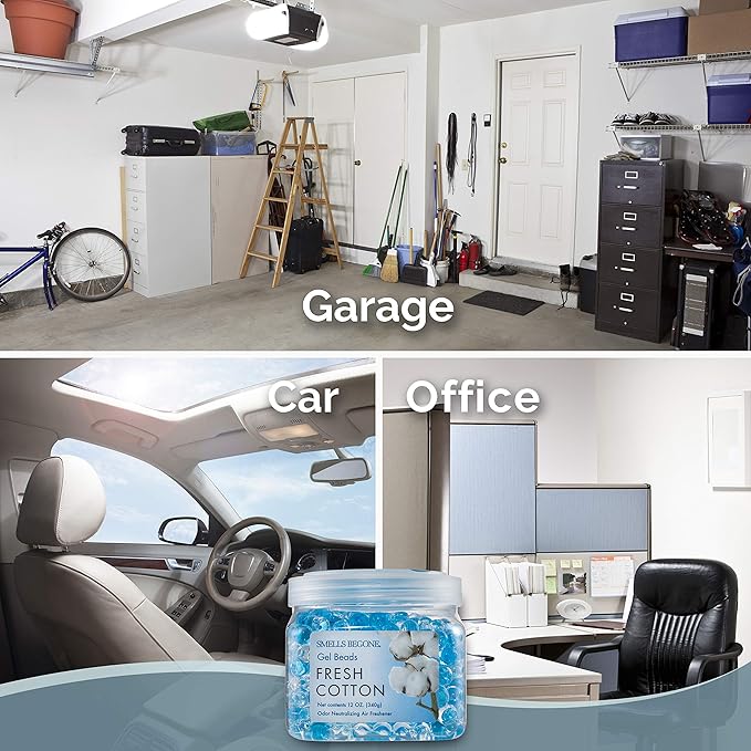 SMELLS BEGONE Odor Eliminator Gel Beads - 12 oz, Pack of 2 - Eliminates Odor in Bathrooms, Cars, Boats, RVs & Pet Areas - Air Freshener - Made with Essential Oils - Fresh Cotton Scent