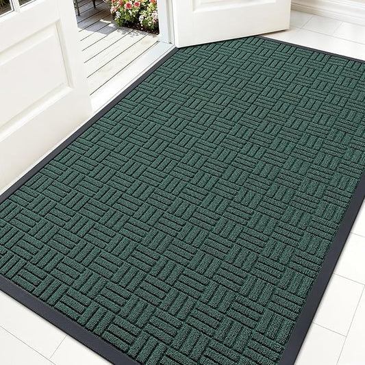 OLANLY Front Door Mat Outside Entrance 59x34, Absorbent, Heavy Duty Sturdy Natural Rubber Doormat Indoor Outdoor, Non-Slip, Stain and Fade Resistant, Low Profile Floor Mat for Entryway, Black Green