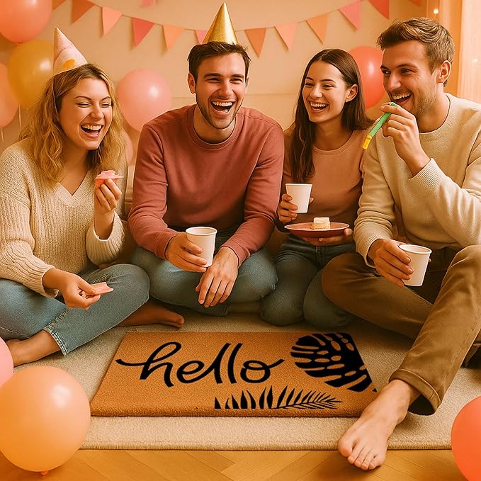 COCONIQ Coir Door Mats 17" X 30", Non-Slip Sturdy, PVC Backed Heavy Duty, Easy to Clean, Ideal for Door Entrance, Patio, Porch, Backyard, Garages, Hello - Black Leaves