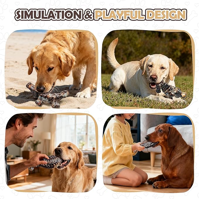 Dog Chew Toys for Aggressive Chewers,3 PCS Tough Dog Toys for Medium and Large Breed, Real Bacon Flavored Best Dog Toys to Keep Them Busy, Reduce Boredom, Dog Bones for Teeth Cleaning (Brown)