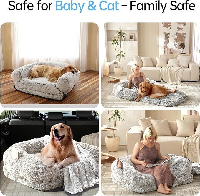 Foldable Human Dog Bed for Adult, Orthopedic Memory Foam Large Pet Sofa, Washable Dog Couch with Removable Waterproof Cover, Sofa Bed for Adults Pets and Families, 74.8''x43.3''x11.81''